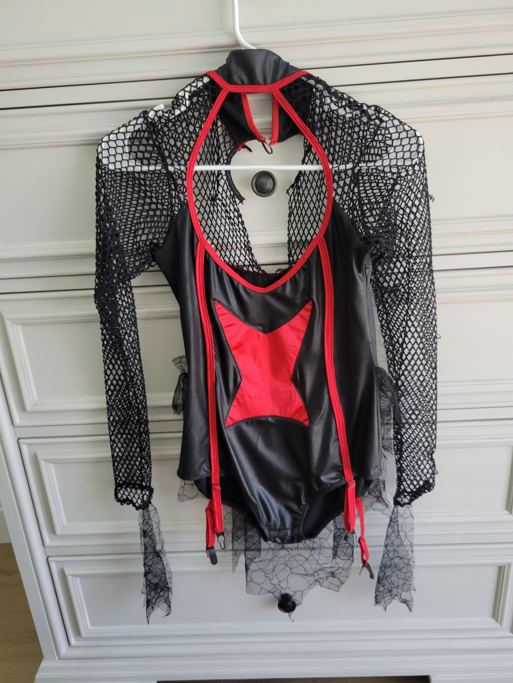 Black & Red Mesh-Detail Bodysuit Top